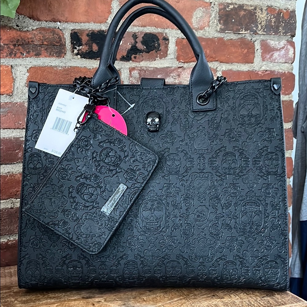 Elegant Black Tote Bag with Matching Pouch